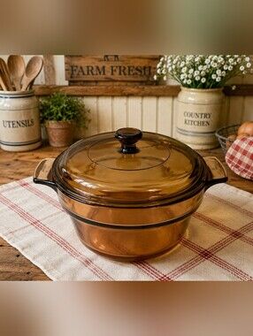 vintage visions amber glass casserole dish w lid cookware